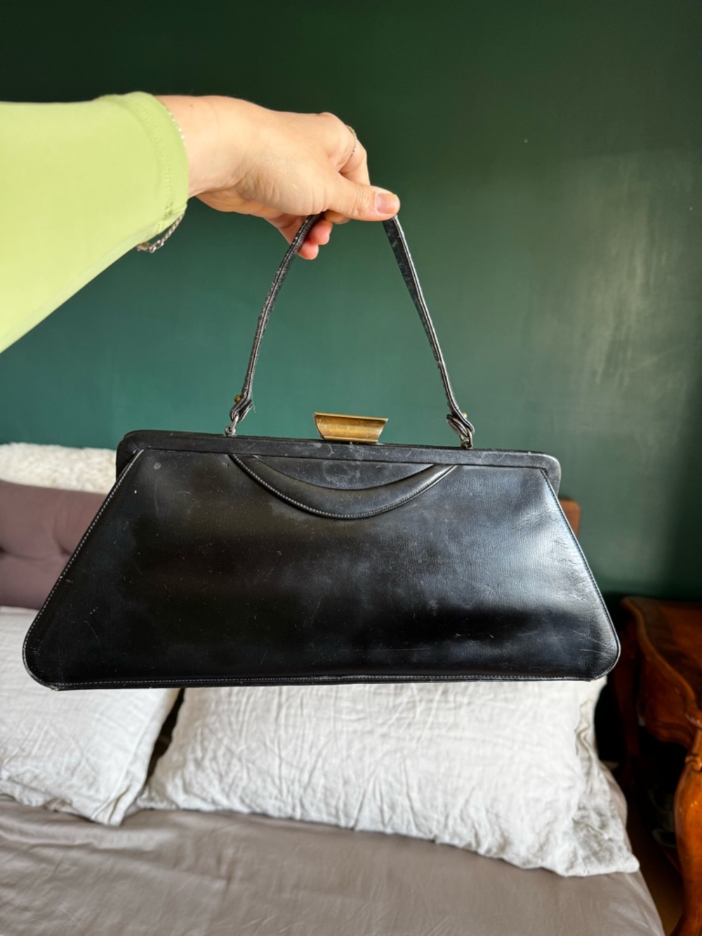 Vintage Supreme by Herb Teres Classic Black Leather Top-Handle Bag